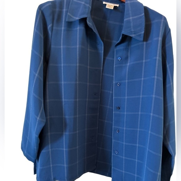 Jessica London size 1X open‎ front blue plaid type shirt - Picture 2 of 12